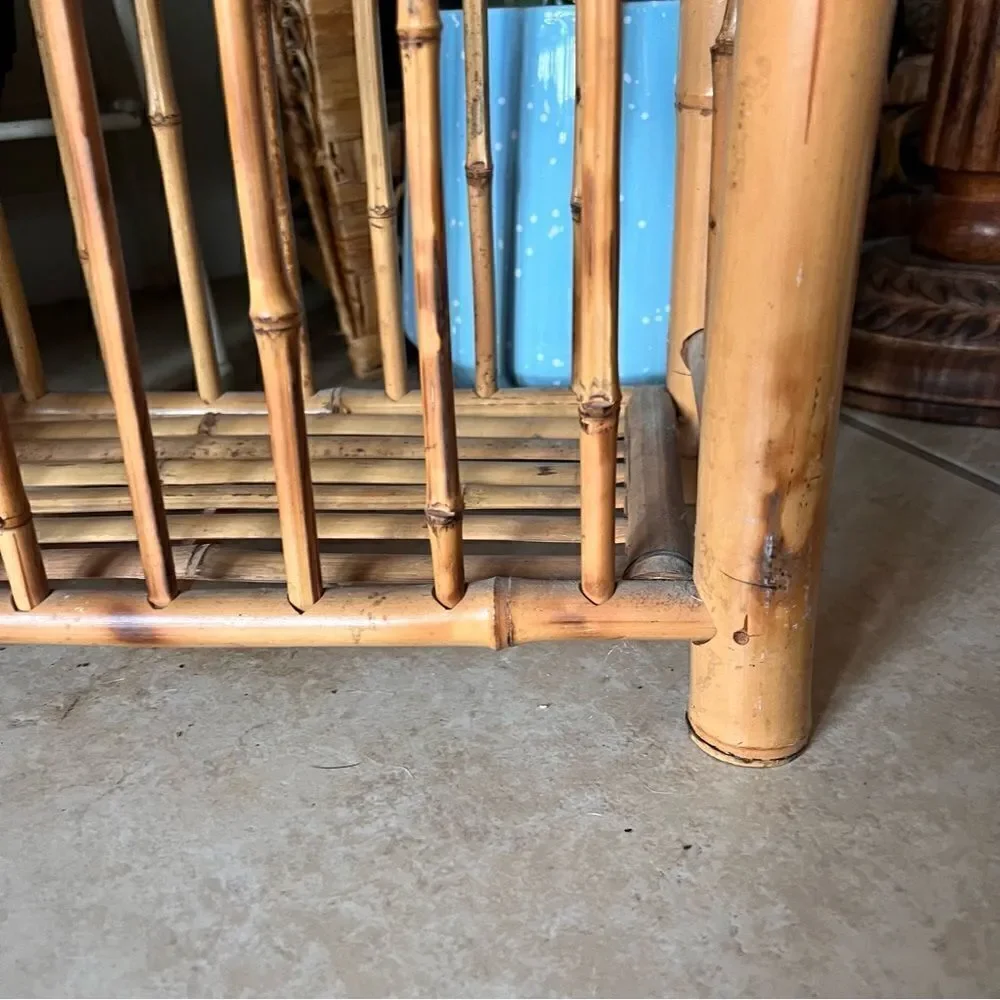 Vintage 1930 English Tortoiseshell Bohemian Rattan Bamboo Magazine/Record Rack